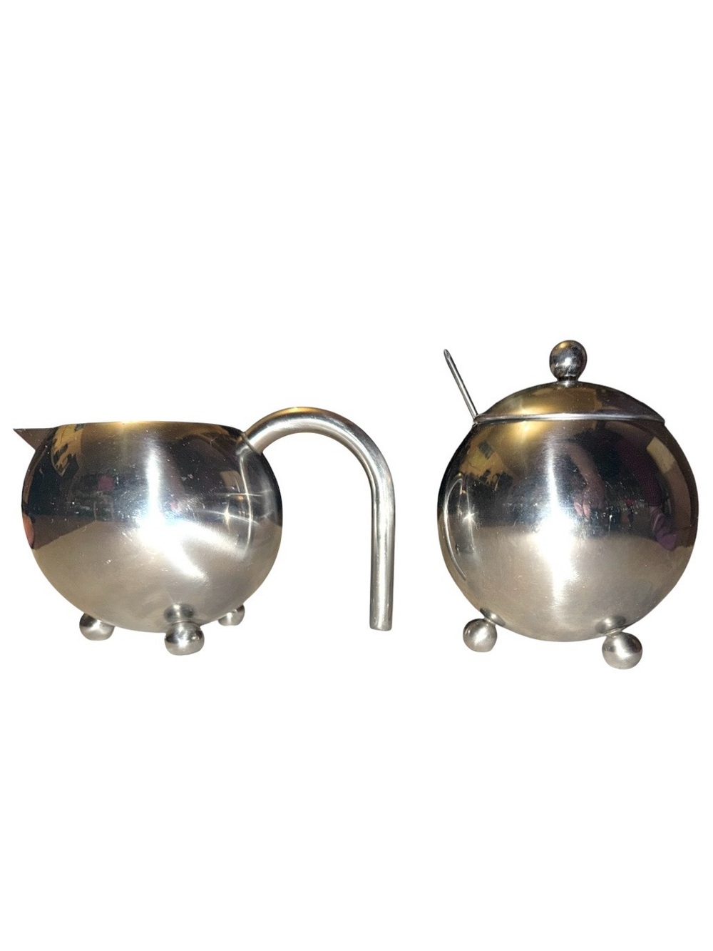 Vintage Stainless Steel Creamer and Sugar Bowl Set